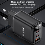 ที่ชาร์จ Yesido YC69 30W USB + USB-C คู่ / Type-C พร้อมหน้าจอดิจิทัล, สเปค: ปลั๊ก EU, YC69