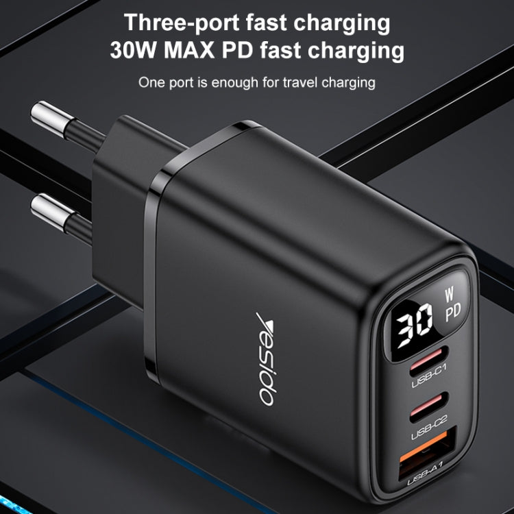 ที่ชาร์จ Yesido YC69 30W USB + USB-C คู่ / Type-C พร้อมหน้าจอดิจิทัล, สเปค: ปลั๊ก EU, YC69