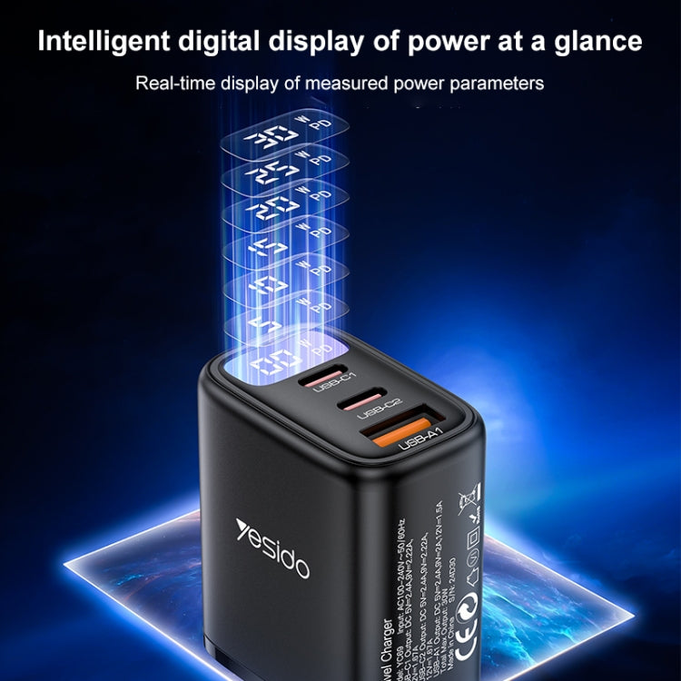 ที่ชาร์จ Yesido YC69 30W USB + USB-C คู่ / Type-C พร้อมหน้าจอดิจิทัล, สเปค: ปลั๊ก EU, YC69