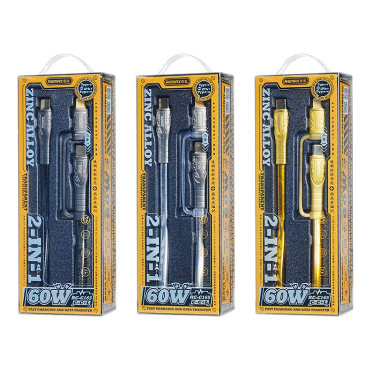 REMAX RC-C165 Prime สายชาร์จเร็ว 60W Type-C เป็น Type-C + 8 Pin ถัก ความยาว 1.2 ม., RC-C165