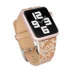 สายหนังแท้ประดับเลื่อมกลิตเตอร์ สำหรับ Apple Watch 5 & 4 44mm / 3 & 2 & 1 42mm, สำหรับ Apple Watch Series 7 41mm / 6 & SE & 5 & 4 40mm / 3 & 2 & 1 38mm, สำหรับ Apple Watch Series 8&7 41mm / SE 2&6&SE&5&4 40mm / 3&2&1 38mm