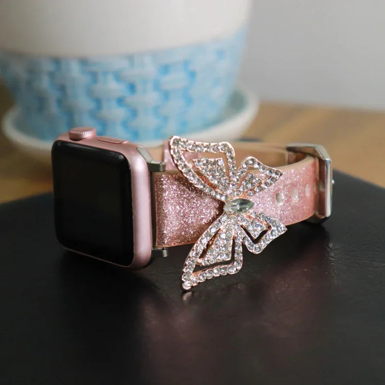 Bowknot Glitter Diamond Replacement Strap Watchband, For Apple Watch 5 & 4 44mm / 3 & 2 & 1 42mm