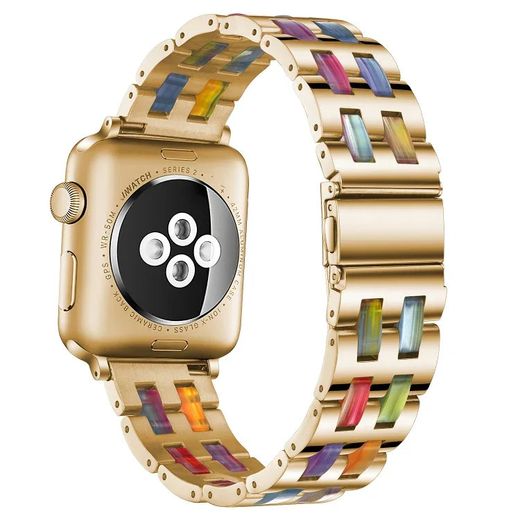 Stainless Steel + Resin Watch Wrist Strap, For Apple Watch 5 & 4 44mm / 3 & 2 & 1 42mm, For Apple Watch Series 8&7 41mm / SE 2&6&SE&5&4 40mm / 3&2&1 38mm, For Apple Watch Series 7 41mm / 6 & SE & 5 & 4 40mm / 3 & 2 & 1 38mm