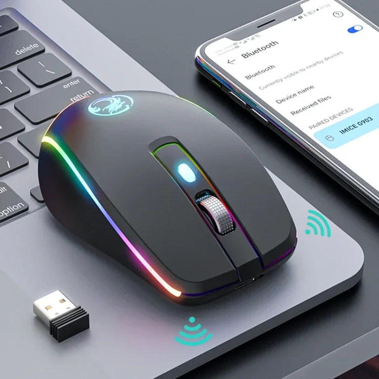 เมาส์เล่นเกมไร้สาย Bluetooth สองโหมด 6 ปุ่ม แบบเงียบ iMICE G903