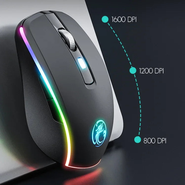 เมาส์เล่นเกมไร้สาย Bluetooth สองโหมด 6 ปุ่ม แบบเงียบ iMICE G903
