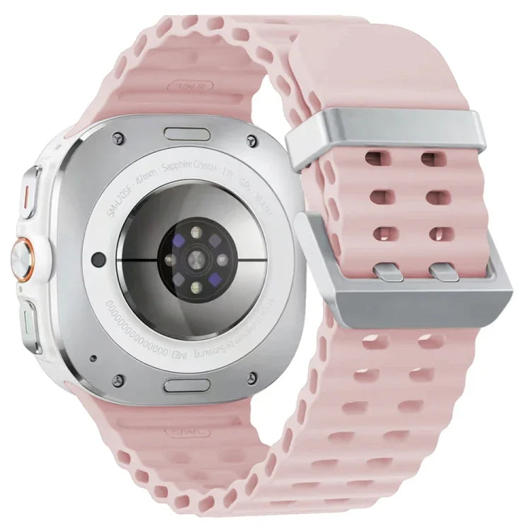 สายรัดนาฬิกาซิลิโคนแบบหัวเข็มขัดคู่สีเงิน Ocean สำหรับ Samsung Galaxy Watch Ultra 47มม. / Ultra 2025