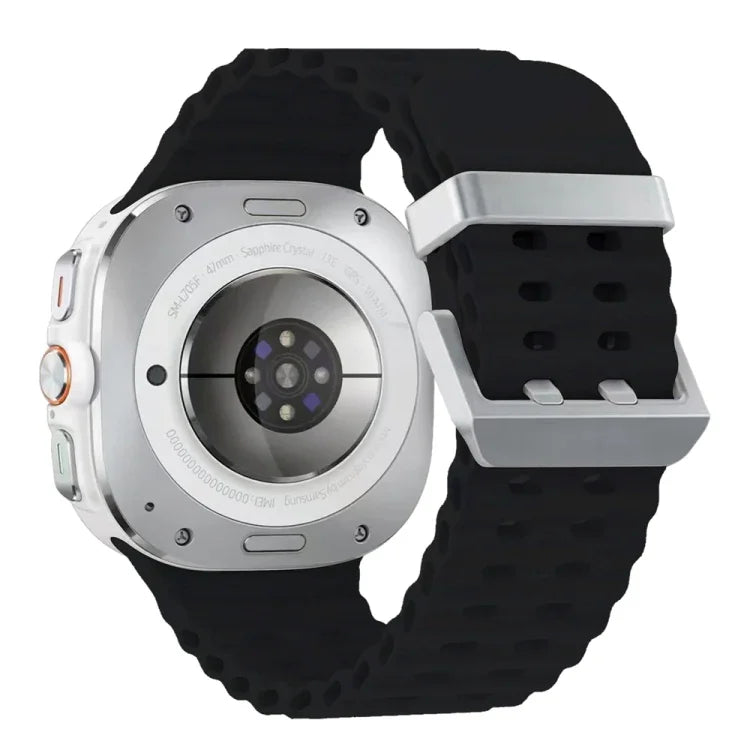 สายรัดนาฬิกาซิลิโคนแบบหัวเข็มขัดคู่สีเงิน Ocean สำหรับ Samsung Galaxy Watch Ultra 47มม. / Ultra 2025