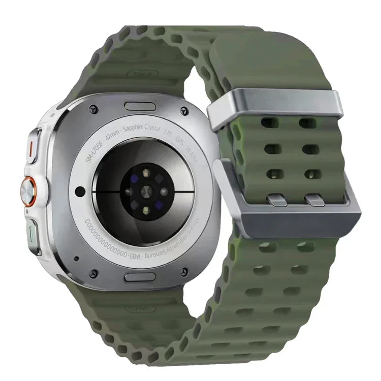 สายรัดนาฬิกาซิลิโคนแบบหัวเข็มขัดคู่สีเงิน Ocean สำหรับ Samsung Galaxy Watch Ultra 47มม. / Ultra 2025