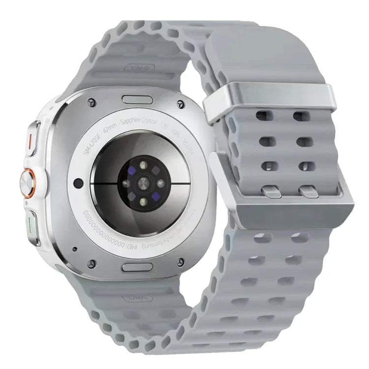สายรัดนาฬิกาซิลิโคนแบบหัวเข็มขัดคู่สีเงิน Ocean สำหรับ Samsung Galaxy Watch Ultra 47มม. / Ultra 2025