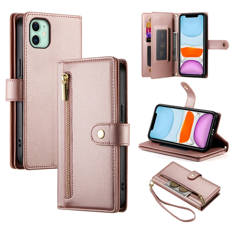 กระเป๋าสตางค์หนังพร้อมซิปและช่องใส่บัตร 9 ช่อง สำหรับ iPhone 11 Pro Max, สำหรับ iPhone 11, สำหรับ iPhone 11 Pro