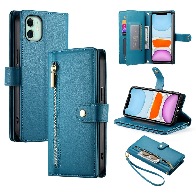กระเป๋าสตางค์หนังพร้อมซิปและช่องใส่บัตร 9 ช่อง สำหรับ iPhone 11 Pro Max, สำหรับ iPhone 11, สำหรับ iPhone 11 Pro