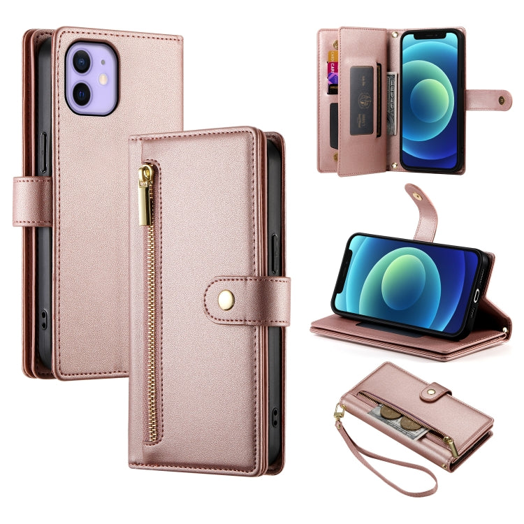 กระเป๋าสตางค์หนังพร้อมซิปและช่องใส่บัตร 9 ช่อง สำหรับ iPhone 14 Pro Max, สำหรับ iPhone 13 Pro Max, สำหรับ iPhone 13 Pro, สำหรับ iPhone 13, สำหรับ iPhone 13 mini, สำหรับ iPhone 12 / 12 Pro, สำหรับ iPhone 12 Pro Max, สำหรับ iPhone 12 mini