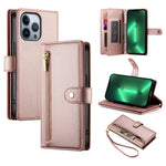 กระเป๋าสตางค์หนังพร้อมซิปและช่องใส่บัตร 9 ช่อง สำหรับ iPhone 14 Pro Max, สำหรับ iPhone 13 Pro Max, สำหรับ iPhone 13 Pro, สำหรับ iPhone 13, สำหรับ iPhone 13 mini, สำหรับ iPhone 12 / 12 Pro, สำหรับ iPhone 12 Pro Max, สำหรับ iPhone 12 mini
