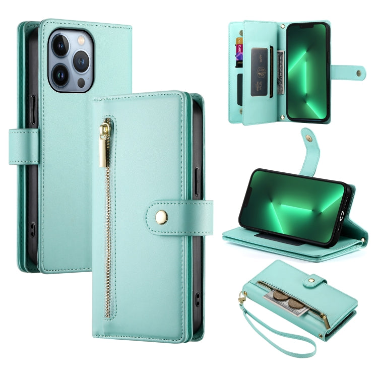 กระเป๋าสตางค์หนังพร้อมซิปและช่องใส่บัตร 9 ช่อง สำหรับ iPhone 14 Pro Max, สำหรับ iPhone 13 Pro Max, สำหรับ iPhone 13 Pro, สำหรับ iPhone 13, สำหรับ iPhone 13 mini, สำหรับ iPhone 12 / 12 Pro, สำหรับ iPhone 12 Pro Max, สำหรับ iPhone 12 mini