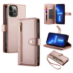 กระเป๋าสตางค์หนังพร้อมซิปและช่องใส่บัตร 9 ช่อง สำหรับ iPhone 14 Pro Max, สำหรับ iPhone 13 Pro Max, สำหรับ iPhone 13 Pro, สำหรับ iPhone 13, สำหรับ iPhone 13 mini, สำหรับ iPhone 12 / 12 Pro, สำหรับ iPhone 12 Pro Max, สำหรับ iPhone 12 mini
