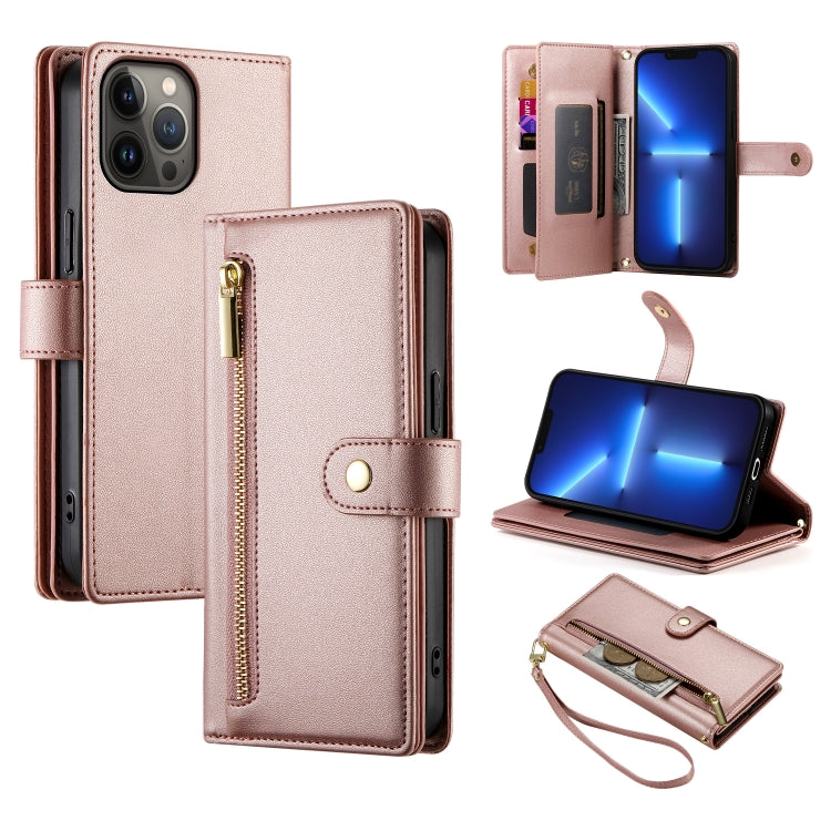 กระเป๋าสตางค์หนังพร้อมซิปและช่องใส่บัตร 9 ช่อง สำหรับ iPhone 14 Pro Max, สำหรับ iPhone 13 Pro Max, สำหรับ iPhone 13 Pro, สำหรับ iPhone 13, สำหรับ iPhone 13 mini, สำหรับ iPhone 12 / 12 Pro, สำหรับ iPhone 12 Pro Max, สำหรับ iPhone 12 mini
