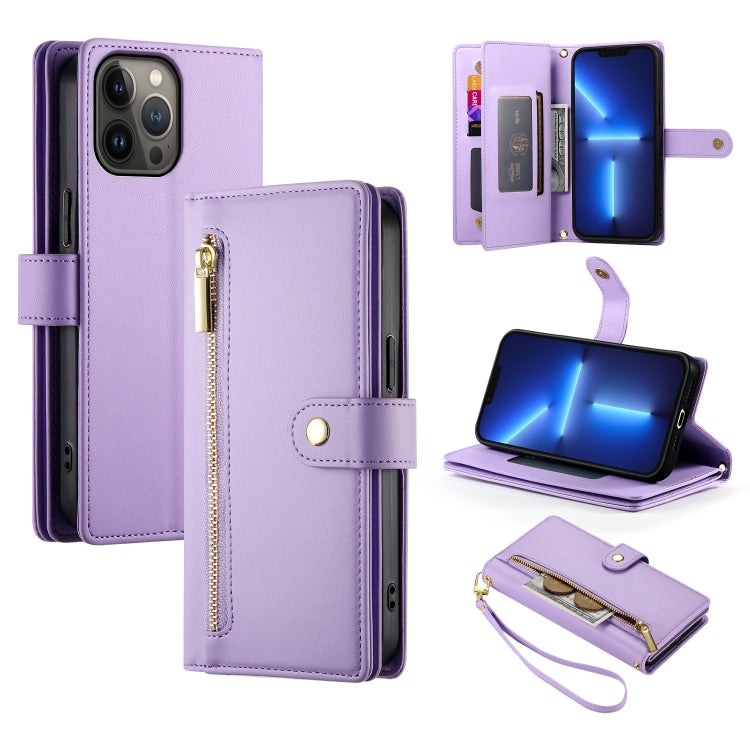 กระเป๋าสตางค์หนังพร้อมซิปและช่องใส่บัตร 9 ช่อง สำหรับ iPhone 14 Pro Max, สำหรับ iPhone 13 Pro Max, สำหรับ iPhone 13 Pro, สำหรับ iPhone 13, สำหรับ iPhone 13 mini, สำหรับ iPhone 12 / 12 Pro, สำหรับ iPhone 12 Pro Max, สำหรับ iPhone 12 mini