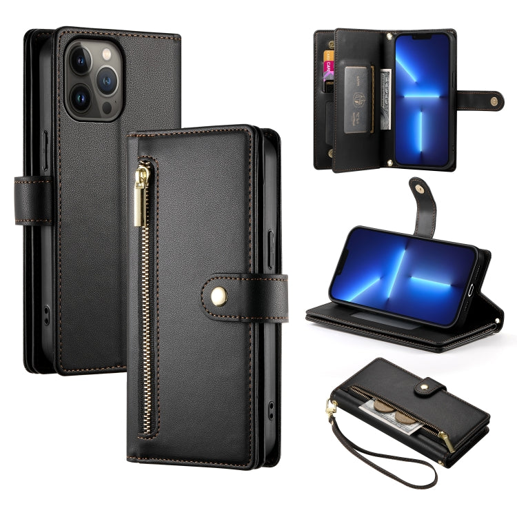 กระเป๋าสตางค์หนังพร้อมซิปและช่องใส่บัตร 9 ช่อง สำหรับ iPhone 14 Pro Max, สำหรับ iPhone 13 Pro Max, สำหรับ iPhone 13 Pro, สำหรับ iPhone 13, สำหรับ iPhone 13 mini, สำหรับ iPhone 12 / 12 Pro, สำหรับ iPhone 12 Pro Max, สำหรับ iPhone 12 mini