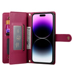 กระเป๋าสตางค์หนังพร้อมซิปและช่องใส่บัตร 9 ช่อง สำหรับ iPhone 14 Pro Max, สำหรับ iPhone 13 Pro Max, สำหรับ iPhone 13 Pro, สำหรับ iPhone 13, สำหรับ iPhone 13 mini, สำหรับ iPhone 12 / 12 Pro, สำหรับ iPhone 12 Pro Max, สำหรับ iPhone 12 mini