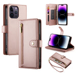 กระเป๋าสตางค์หนังพร้อมซิปและช่องใส่บัตร 9 ช่อง สำหรับ iPhone 14 Pro Max, สำหรับ iPhone 13 Pro Max, สำหรับ iPhone 13 Pro, สำหรับ iPhone 13, สำหรับ iPhone 13 mini, สำหรับ iPhone 12 / 12 Pro, สำหรับ iPhone 12 Pro Max, สำหรับ iPhone 12 mini