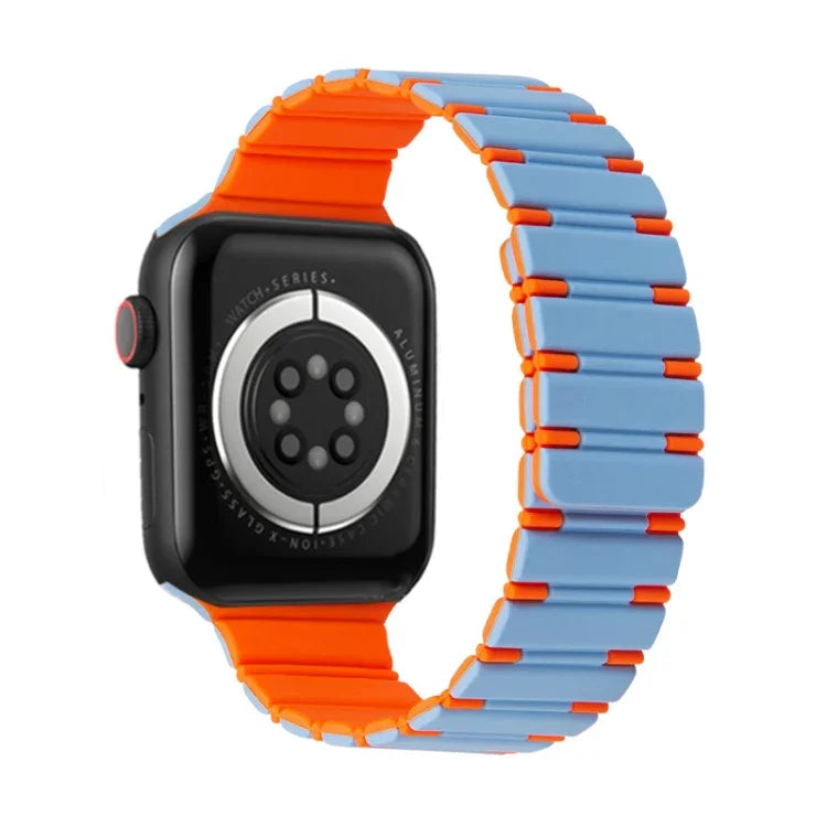 สายซิลิโคนแม่เหล็กสองสี สำหรับ Apple Watch SE 2023 ขนาด 44 มม., สำหรับ Apple Watch SE 2023 ขนาด 40 มม., สำหรับ Apple Watch Ultra 2 ขนาด 49 มม., สำหรับ Apple Watch Series 9 ขนาด 45 มม.