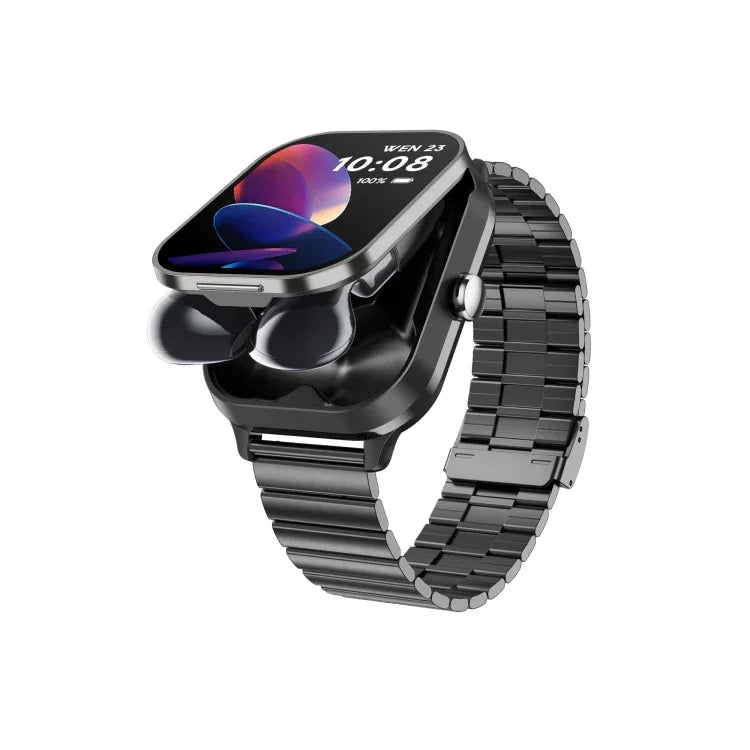 D8 Pro นาฬิกาอัจฉริยะหน้าจอ 2.01 นิ้ว 2 ใน 1 พร้อมหูฟังบลูทูธ สายสแตนเลส รองรับ NFC พร้อมฝาครอบ