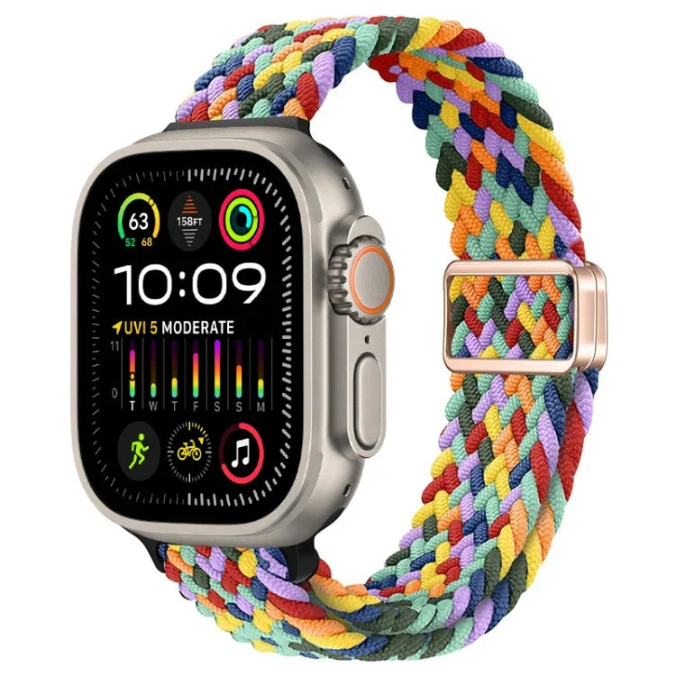 สายรัดนาฬิกาถักไนลอนหัวเข็มขัดแม่เหล็กบาง สำหรับ Apple Watch Ultra 2 49 มม., สำหรับ Apple Watch Series 9 45 มม.