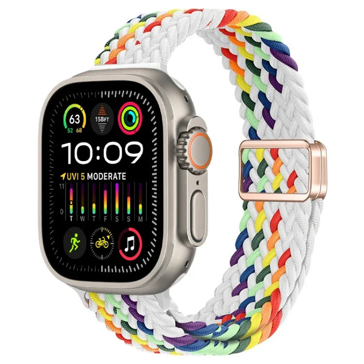 สายรัดนาฬิกาถักไนลอนหัวเข็มขัดแม่เหล็กบาง สำหรับ Apple Watch Ultra 2 49 มม., สำหรับ Apple Watch Series 9 45 มม.