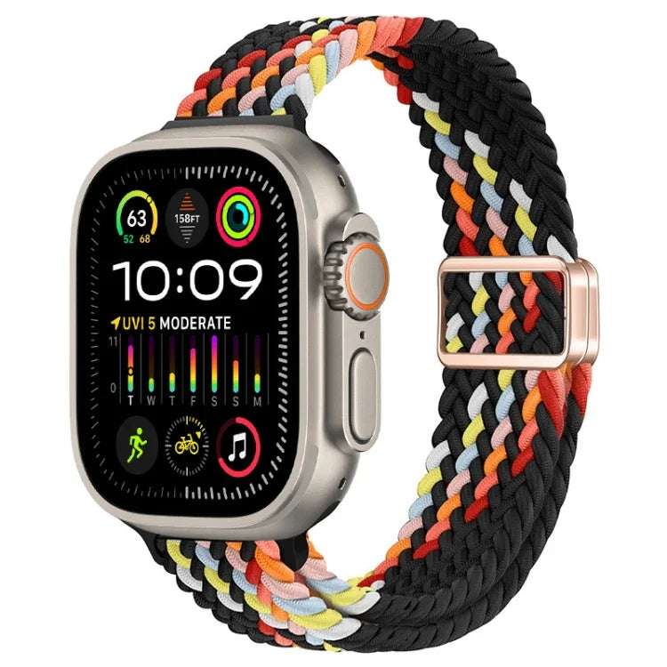 สายรัดนาฬิกาถักไนลอนหัวเข็มขัดแม่เหล็กบาง สำหรับ Apple Watch Ultra 2 49 มม., สำหรับ Apple Watch Series 9 45 มม.