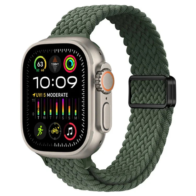 สายรัดนาฬิกาถักไนลอนหัวเข็มขัดแม่เหล็กบาง สำหรับ Apple Watch Ultra 2 49 มม., สำหรับ Apple Watch Series 9 45 มม.