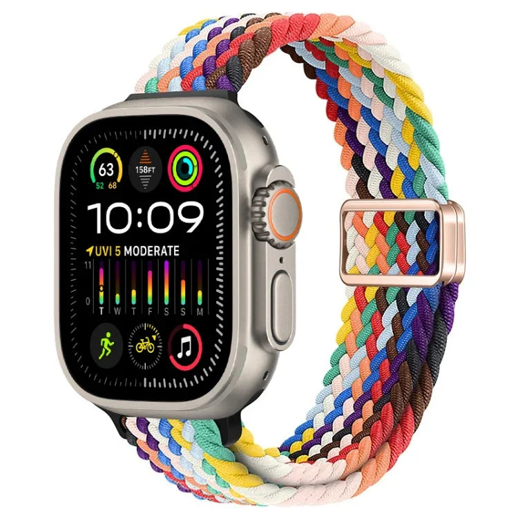 สายรัดนาฬิกาถักไนลอนหัวเข็มขัดแม่เหล็กบาง สำหรับ Apple Watch Ultra 2 49 มม., สำหรับ Apple Watch Series 9 45 มม.