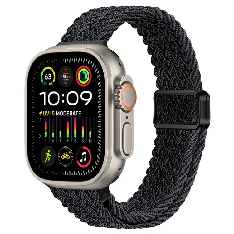 สายรัดนาฬิกาถักไนลอนหัวเข็มขัดแม่เหล็กบาง สำหรับ Apple Watch Ultra 2 49 มม., สำหรับ Apple Watch Series 9 45 มม.