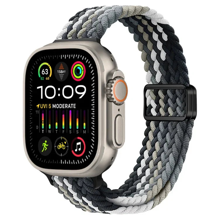 สายรัดนาฬิกาถักไนลอนหัวเข็มขัดแม่เหล็กบาง สำหรับ Apple Watch Ultra 2 49 มม., สำหรับ Apple Watch Series 9 45 มม.