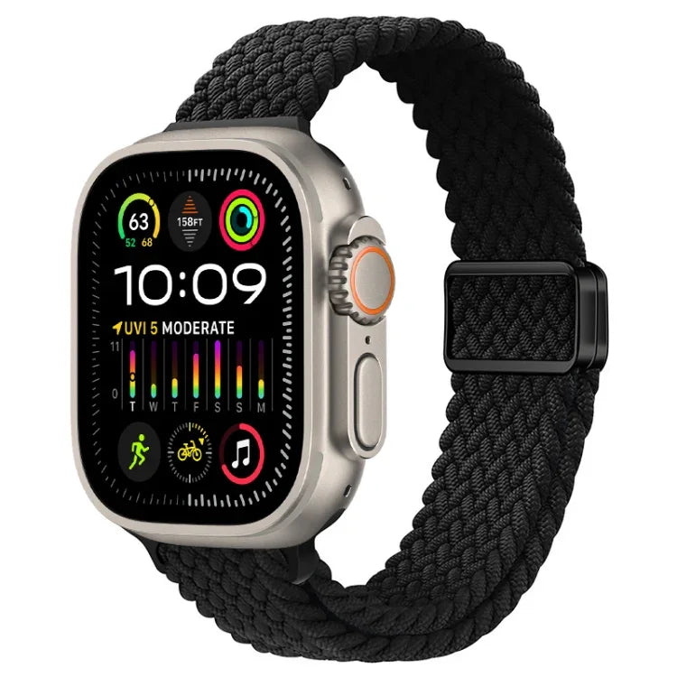 สายรัดนาฬิกาถักไนลอนหัวเข็มขัดแม่เหล็กบาง สำหรับ Apple Watch Ultra 2 49 มม., สำหรับ Apple Watch Series 9 45 มม.