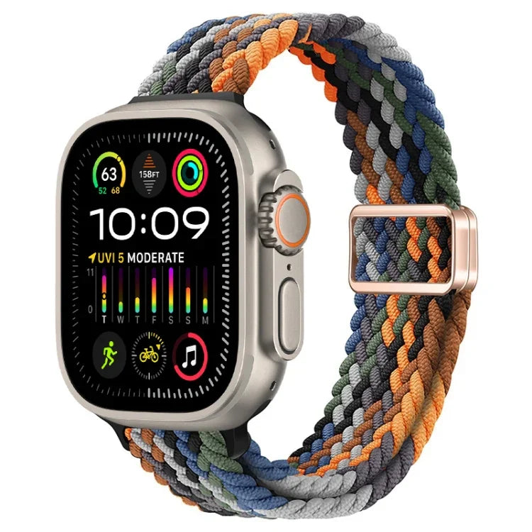 สายรัดนาฬิกาถักไนลอนหัวเข็มขัดแม่เหล็กบาง สำหรับ Apple Watch Ultra 2 49 มม., สำหรับ Apple Watch Series 9 45 มม.