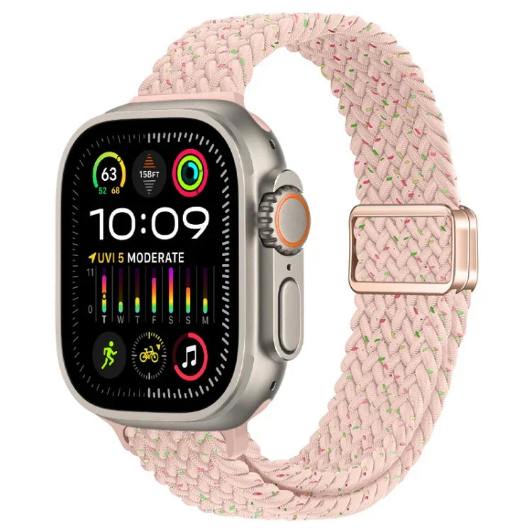 สายรัดนาฬิกาถักไนลอนหัวเข็มขัดแม่เหล็กบาง สำหรับ Apple Watch Ultra 2 49 มม., สำหรับ Apple Watch Series 9 45 มม.