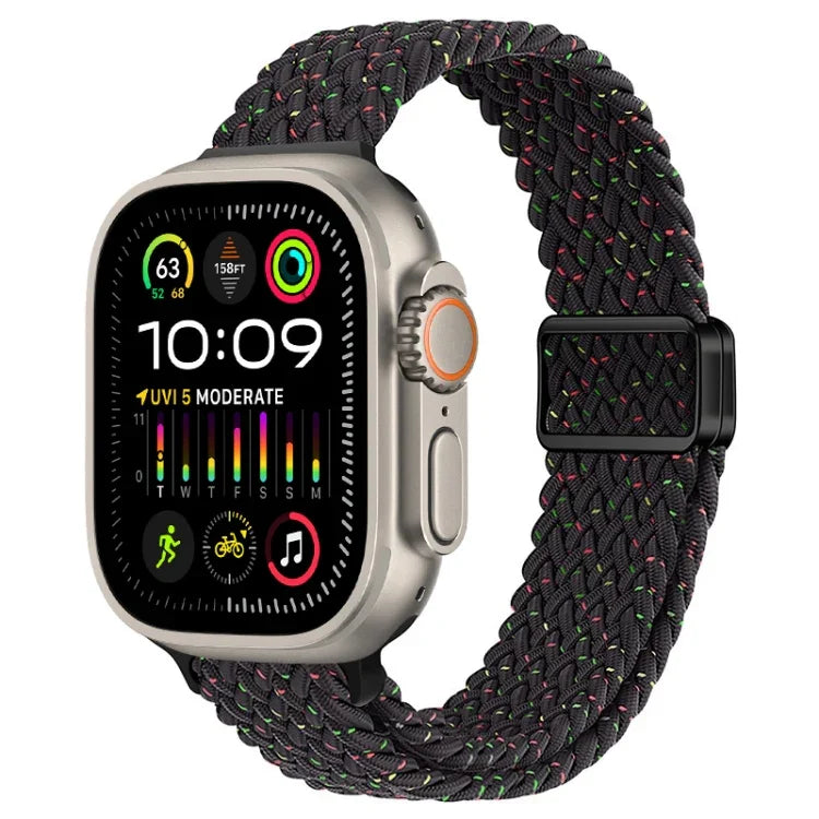 สายรัดนาฬิกาถักไนลอนหัวเข็มขัดแม่เหล็กบาง สำหรับ Apple Watch Ultra 2 49 มม., สำหรับ Apple Watch Series 9 45 มม.
