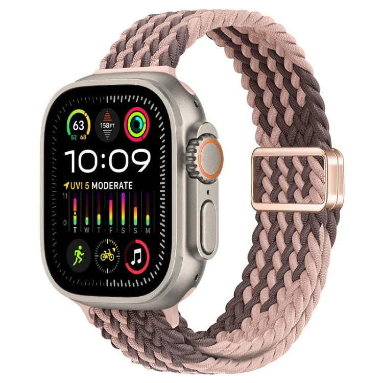 สายรัดนาฬิกาถักไนลอนหัวเข็มขัดแม่เหล็กบาง สำหรับ Apple Watch Ultra 2 49 มม., สำหรับ Apple Watch Series 9 45 มม.