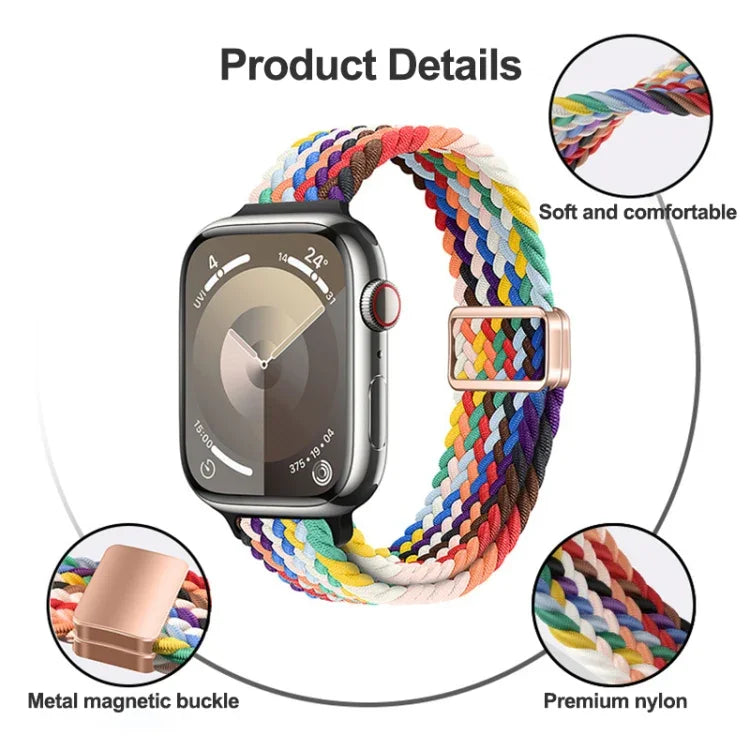 สายรัดนาฬิกาถักไนลอนหัวเข็มขัดแม่เหล็กบาง สำหรับ Apple Watch Ultra 2 49 มม., สำหรับ Apple Watch Series 9 45 มม.