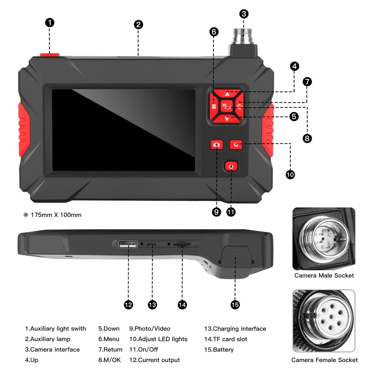 P30 8mm 1080P IP68 กันน้ำ กล้องส่องทางไกลดิจิทัลหน้าจอ 4.3 นิ้ว กล้องคู่ สายแข็ง 2m, สายแข็ง 5m, สายแข็ง 10m