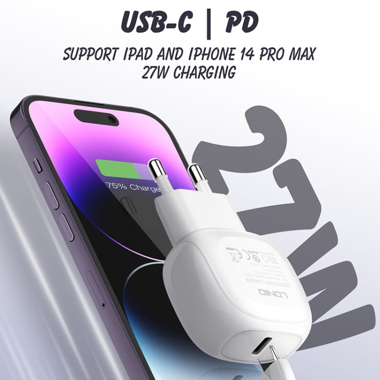 LDNIO A1206C PD27W USB-C / Type-C ชาร์จเร็ว พร้อมสาย 8 พิน 1 เมตร, ปลั๊ก EU