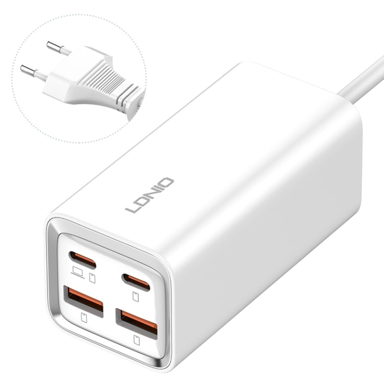 ที่ชาร์จเร็ว LDNIO A4610C PD65W แบบคู่ USB-C / Type-C + คู่ USB พร้อมสายยาว 1.5 ม., ปลั๊ก EU, A4610C (ปลั๊ก UK), ปลั๊ก US