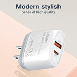 LDNIO Q229 QC3.0 / PD20W USB + Type-C ชาร์จเร็ว พร้อมสาย USB เป็น 8 พิน 1 เมตร, ปลั๊ก EU, ปลั๊ก UK, ปลั๊ก US