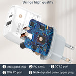 LDNIO Q229 QC3.0 / PD20W USB + Type-C ชาร์จเร็ว พร้อมสาย USB เป็น 8 พิน 1 เมตร, ปลั๊ก EU, ปลั๊ก UK, ปลั๊ก US