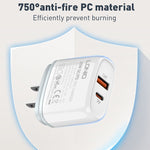 LDNIO Q229 QC3.0 / PD20W USB + Type-C ชาร์จเร็ว พร้อมสาย USB เป็น 8 พิน 1 เมตร, ปลั๊ก EU, ปลั๊ก UK, ปลั๊ก US