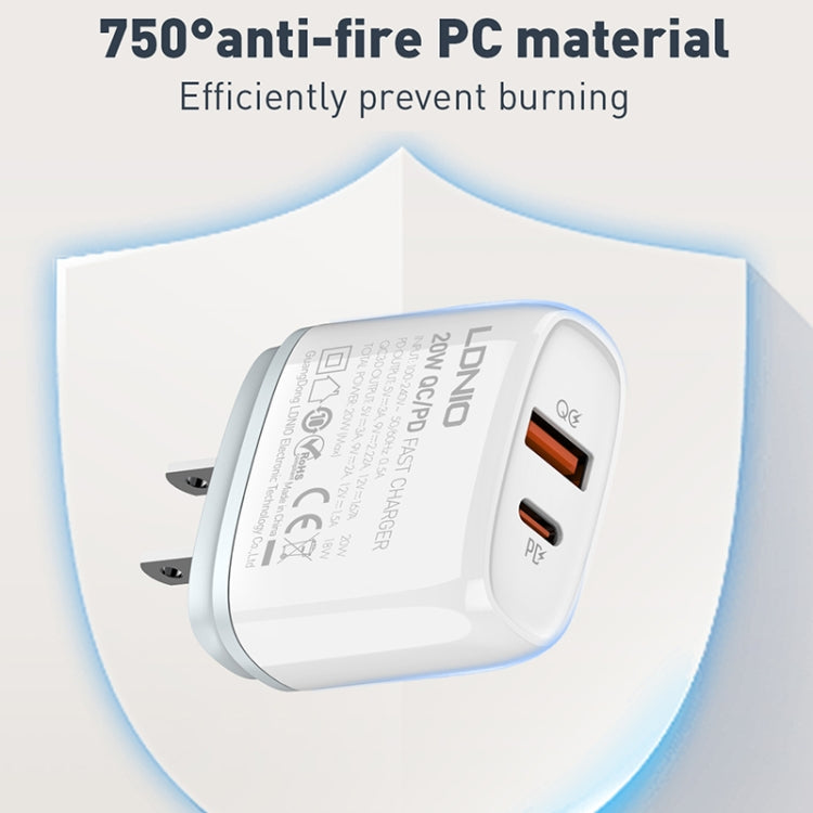 LDNIO Q229 QC3.0 / PD20W USB + Type-C ชาร์จเร็ว พร้อมสาย USB เป็น 8 พิน 1 เมตร, ปลั๊ก EU, ปลั๊ก UK, ปลั๊ก US