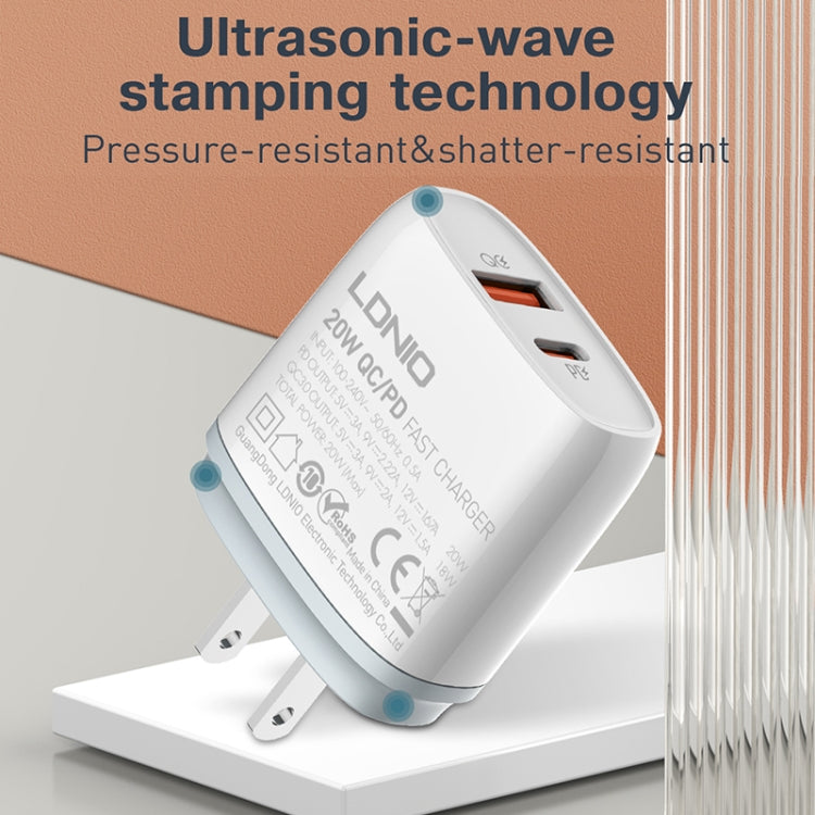 LDNIO Q229 QC3.0 / PD20W USB + Type-C ชาร์จเร็ว พร้อมสาย USB เป็น 8 พิน 1 เมตร, ปลั๊ก EU, ปลั๊ก UK, ปลั๊ก US