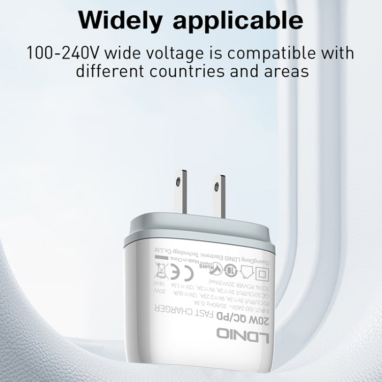 LDNIO Q229 QC3.0 / PD20W USB + Type-C ชาร์จเร็ว พร้อมสาย USB เป็น 8 พิน 1 เมตร, ปลั๊ก EU, ปลั๊ก UK, ปลั๊ก US
