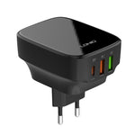 LDNIO Q334 32W Type-C + พอร์ต USB คู่ ที่ชาร์จ พร้อมสายข้อมูล Micro USB 1 เมตร, ปลั๊ก EU