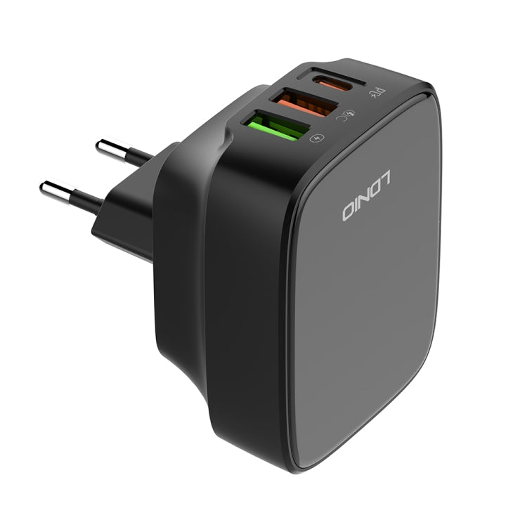 LDNIO Q334 32W Type-C + พอร์ต USB คู่ ที่ชาร์จ พร้อมสายข้อมูล Micro USB 1 เมตร, ปลั๊ก EU